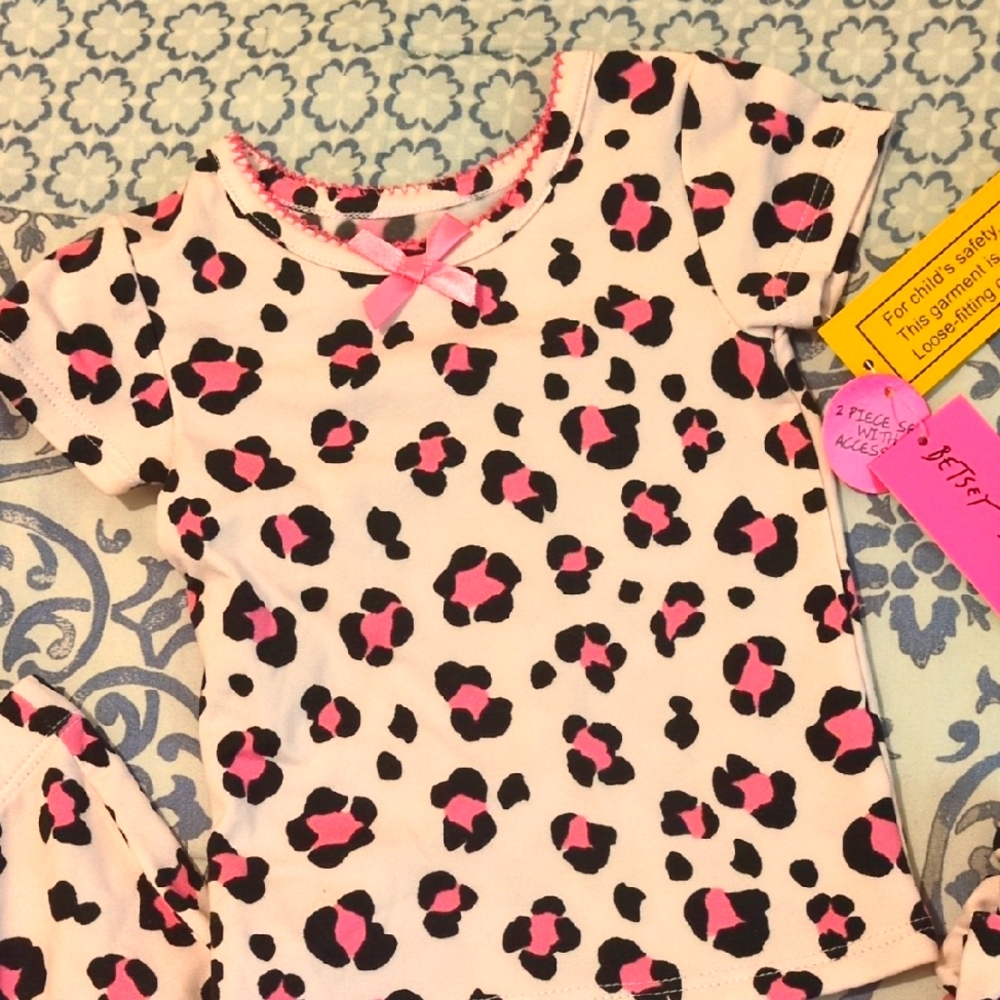 Betsey Johnson Girl 3 PC Light Pink Leopard Print Kids Pajamas 18 Months